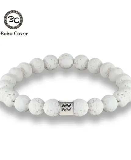 New 12 Zodiac Signs 8mm Beads Bracelets Handmade Vintage White Lava Stone Beads Elastic Bracelets Jewelry For Men Women Jewelry 1