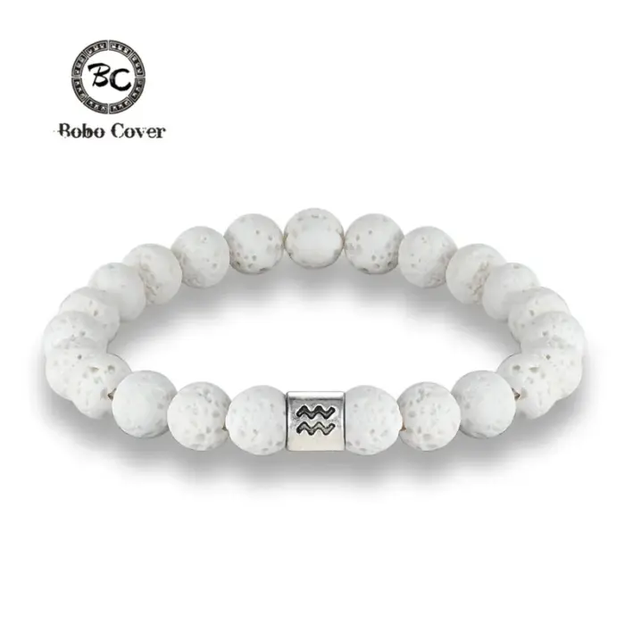 New 12 Zodiac Signs 8mm Beads Bracelets Handmade Vintage White Lava Stone Beads Elastic Bracelets Jewelry For Men Women Jewelry 1