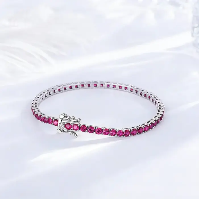 YLMyself 925 Silver Tennis Bracelet For Women, 3mm Ruby Or Sapphire Cubic Zircon, 15–20CM, Elegant Wedding Jewelry Gift 4