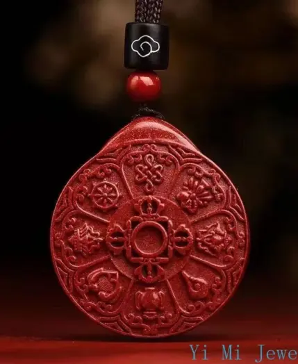 Natural Mineral Vermilion Sand Nine Eight Trigrams Pendant Necklace Jewelry Chinese Healing Women Men Lucky Gift Sweater Chain 5
