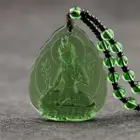 Ice Green Crystal Carved Lotus GuanYin Buddhism Lucky Amulet Pendant Charm Tibetan Buddha Religion Beads Necklaces Jewelry Gift 1