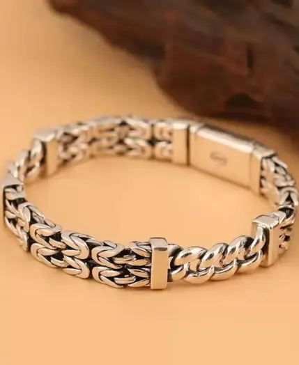 S925 Sterling Silver Double-Layer Peace Print Bracelet Woven Retro Personality National Tide National Style Hand Jewelry Gift 3