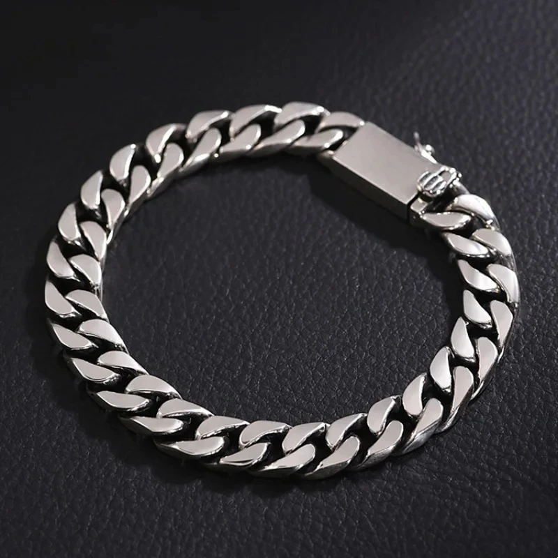 Real Solid S925 Sterling Silver Bracelet For Men Women Punk Couple Jewelry Authentic S925 Silver Bracelet Certified Jewelry