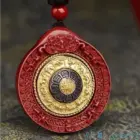 Natural Mineral Vermilion Sand Nine Eight Trigrams Pendant Necklace Jewelry Chinese Healing Women Men Lucky Gift Sweater Chain 2