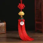 Chinese Knot Natural Obsidian Carved Lotus God of Fortune Amulet Lucky Pendant Silk Tassel Ornaments Gift keychain Jewelry 4