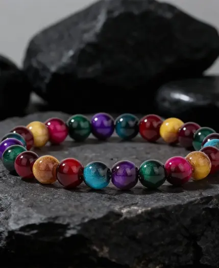 punk jewellery winter passion boho colorful tigers eye glass elastic bracelets for women beaded bangles pulsera mujer 5