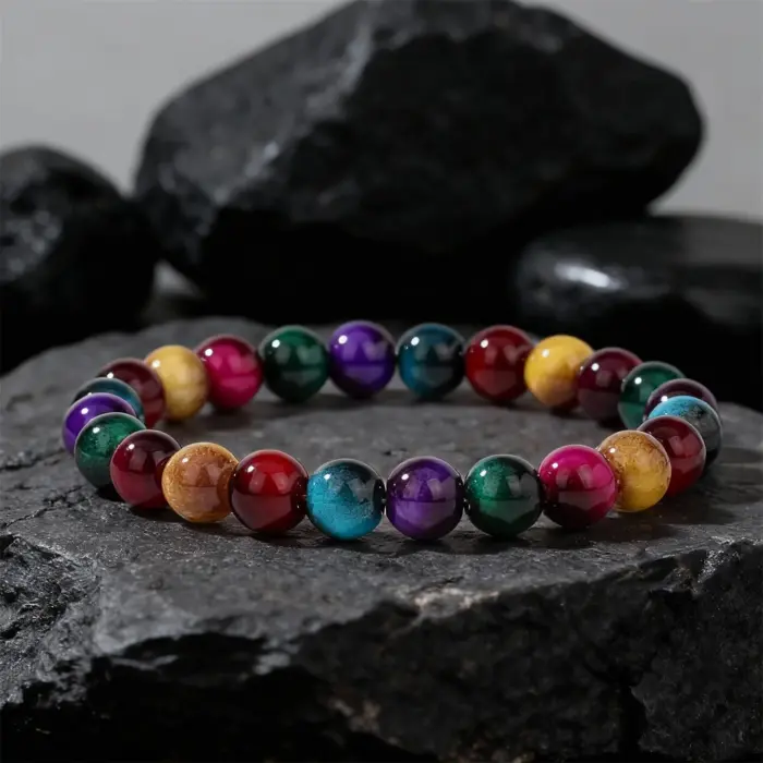 punk jewellery winter passion boho colorful tigers eye glass elastic bracelets for women beaded bangles pulsera mujer 5