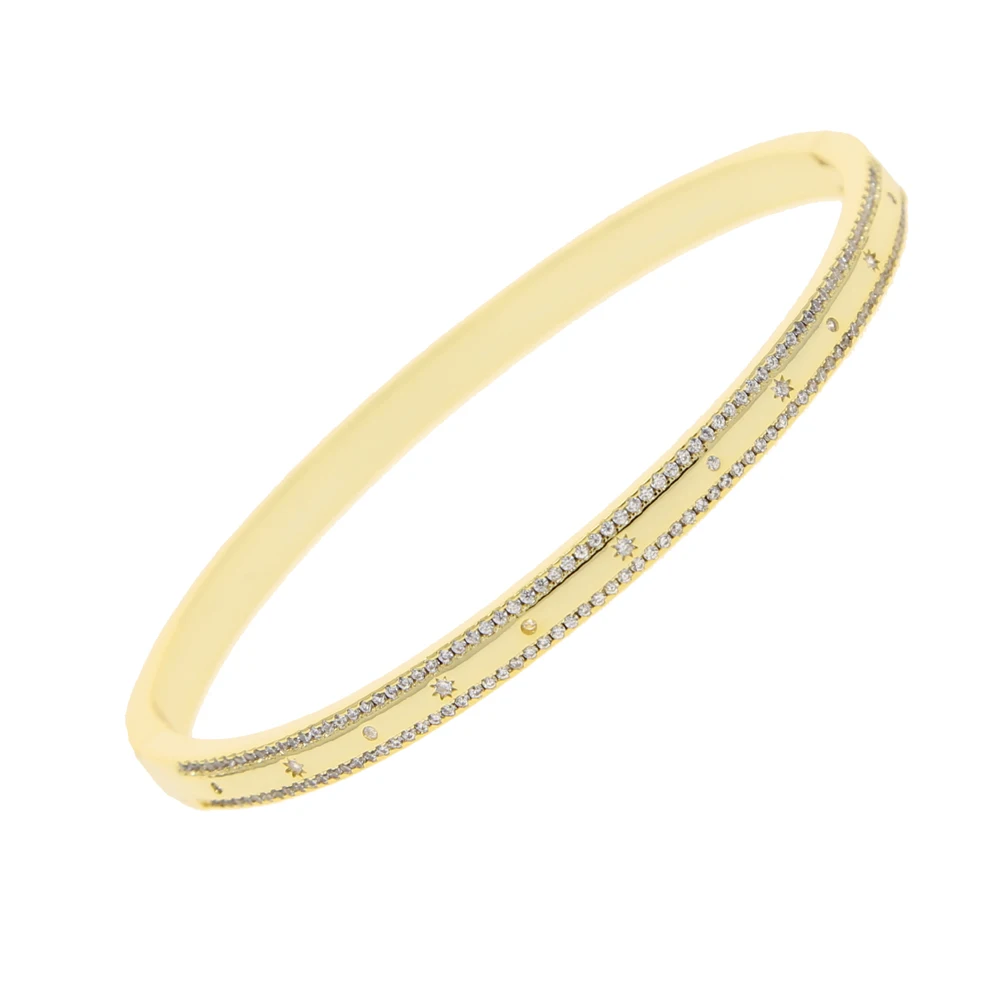 Gold Color Inner 58-60mm Bangle Bracelet For Women European Classic Fashion Micro Pave CZ Star Fashion Jewelry