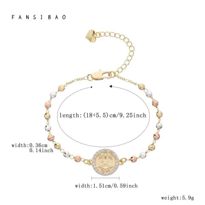 FanSibao Fashion Frontier Maria Statue Tri color Mixed Bead Bracelet Cross Design Women's Exclusive Bracelet 6