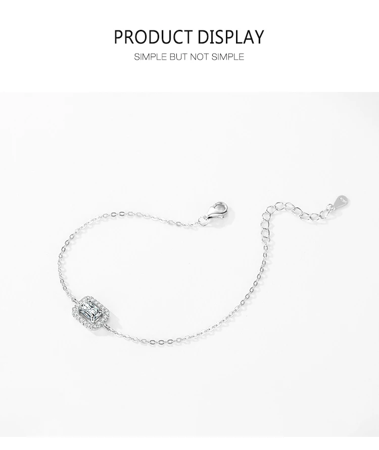 925 Sterling Silver Luxury Dazzling Rectangle1Ct Zirconia Link Chain Charm Bracelet For Women Wedding Engagement Jewelry
