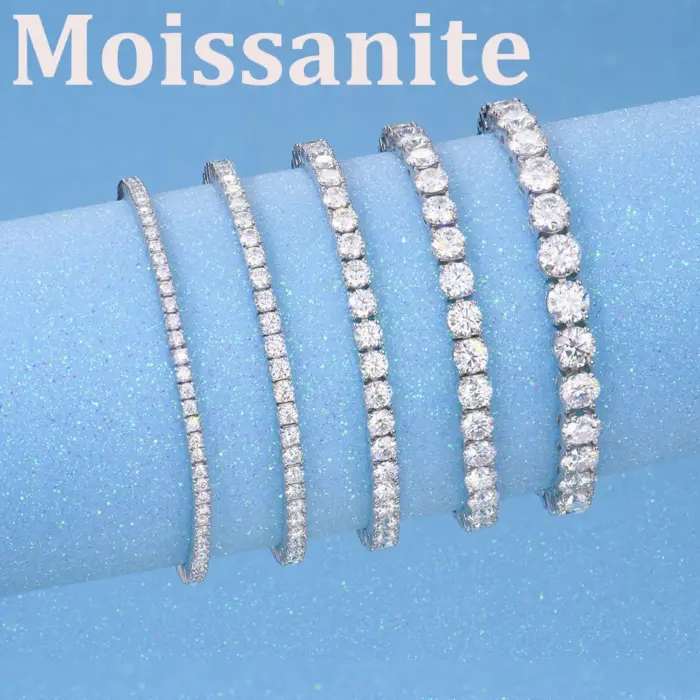 2-10mm DVVS1 Pass Diamond Test Round Cut Moissanite Tennis Bracelet White Gold Plated 925 Silver Jewelry for Women 1