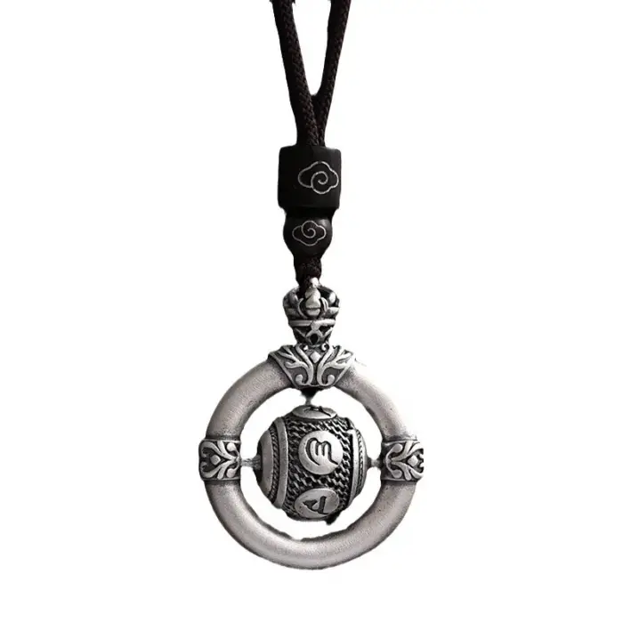 Chinese Peace Knot Pendant Necklace with Om Six-Character Mantra Rotate Beads for Men Women Amulet Jewelry Blessings & Harmony 6