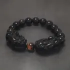 Natural Obsidian Stone Beads Pixiu Bracelet for Men Black/Gold Obsidian Vintage Chinese Fengshui Wealth and Luck Jewelry 3