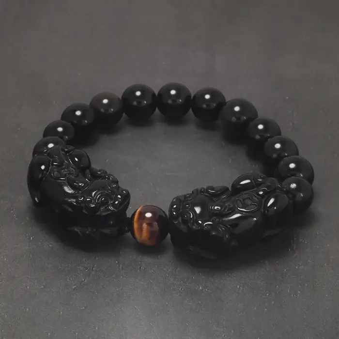 Natural Obsidian Stone Beads Pixiu Bracelet for Men Black/Gold Obsidian Vintage Chinese Fengshui Wealth and Luck Jewelry 3 Natural Obsidian Stone Beads Pixiu Bracelet for Men Black/Gold Obsidian Vintage Chinese Fengshui Wealth and Luck Jewelry 3