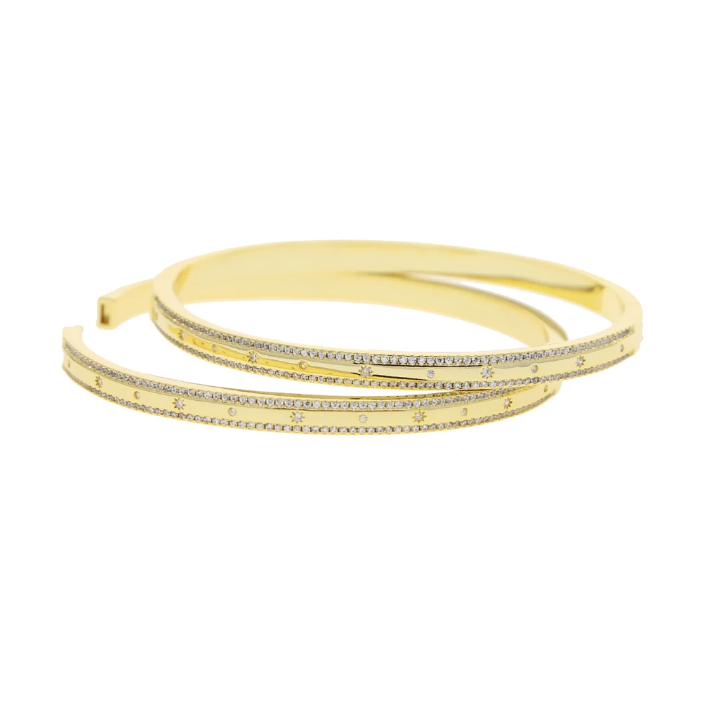 Gold Color Inner 58-60mm Bangle Bracelet For Women European Classic Fashion Micro Pave CZ Star Fashion Jewelry