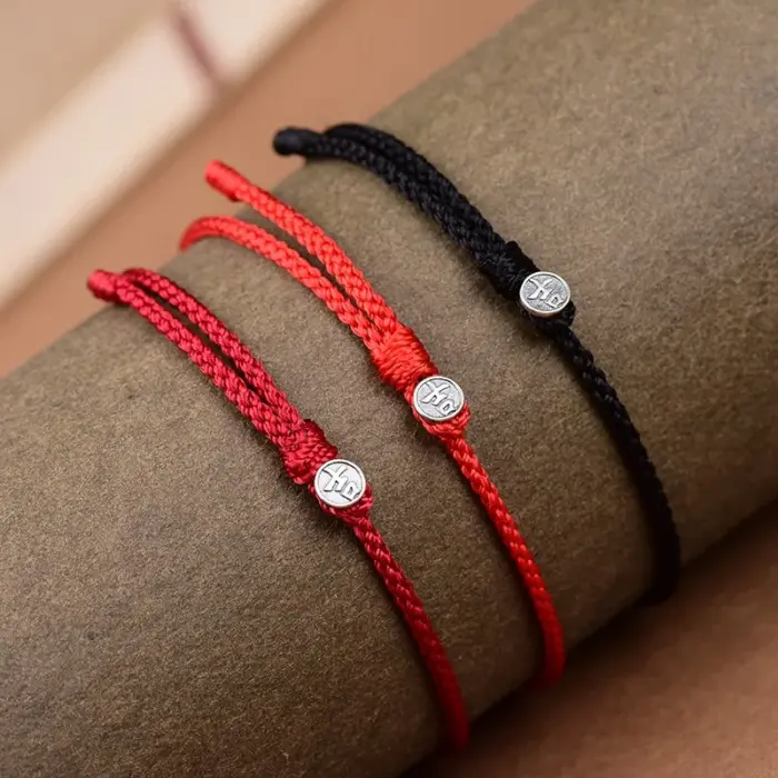 Red String Zodiac Year S925 Sterling Silver Auspicious Peace Buckle Wine Red Bracelet Lucky Hand Rope Original New Year Gift 1