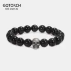 Vintage 925 Sterling Silver Skull Beaded Bracelet Natural Tiger Eye Agate Stone Beads Men Women Couple Fine Jewelry 1