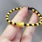 Chinese Pixiu Lucky Bead Gold Bracelet! 24K Gold AU999 Women's, Translucent Beads + Matte Pixiu, Adjustable Cord, Birth Year 3