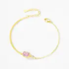 Ailmay 925 Sterling Silver Mini Rectangular Pink Zircon Exquisite Chain Bracelets For Women Girl Holiday Or Anniversary Gold Pla 3