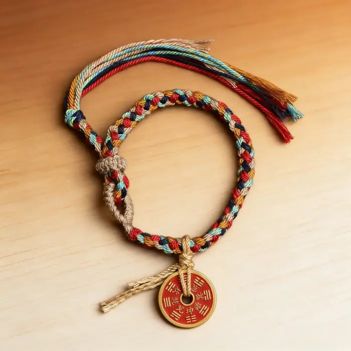 Handmade Good Lucky Tibetan Bracelet Colorful Thread Charm Rope Bracelet & Bangles Knots Red Thread Coin Bracelets Original 5