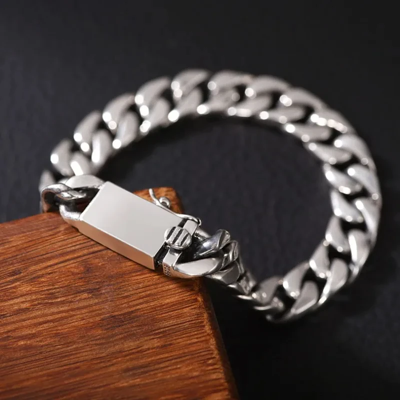 Real Solid S925 Sterling Silver Bracelet For Men Women Punk Couple Jewelry Authentic S925 Silver Bracelet Certified Jewelry