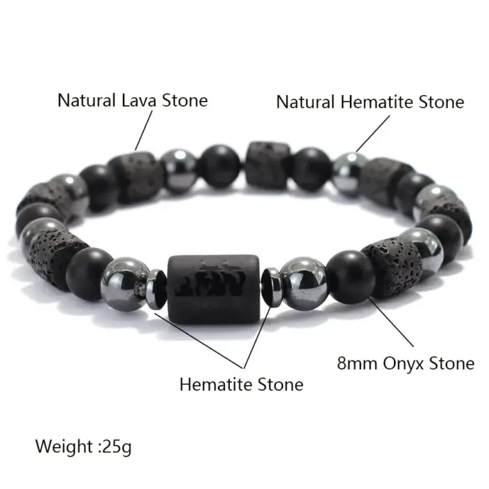 Stylish Zodiac Bracelet Men Women Natural Volcanic Rock Onyx Stone Beaded Braclet Hematite Healing Braslet Couple Brazalete Gift 4