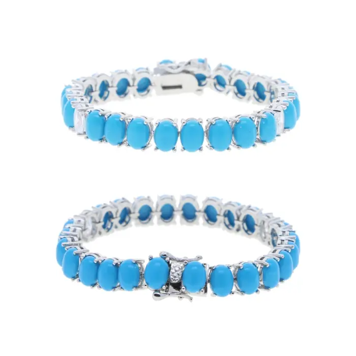 2023 Summer New High Quality Women Jewelry Geometric Oval Blue Turquoises Stone Tennis Bracelet For Women 3 2023 Summer New High Quality Women Jewelry Geometric Oval Blue Turquoises Stone Tennis Bracelet For Women 3
