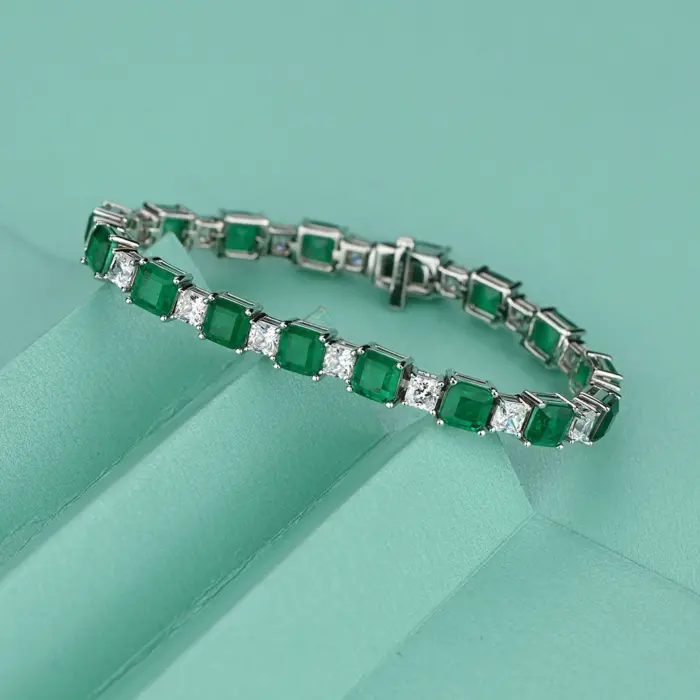15-18cm 925 Sterling Silver Synthesis Colombian Emerald Bracelets for Women S925 Silver Carbon Diamond Chain Bracelet Bangles 2