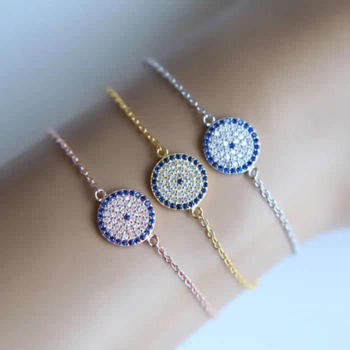 Classic 925 Sterling Silver Women Jewelry Geometric Round Evil Eye Charm Lovely Bracelet 1 Classic 925 Sterling Silver Women Jewelry Geometric Round Evil Eye Charm Lovely Bracelet 1