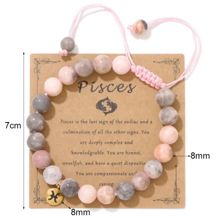 Libra Pink Zebra Stone Beads Bracelet 12 Zodiac Constellation Signs Charm Braided Bracelets for Women Birthday Gift Jewelry 3