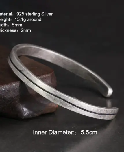 Viking Armband 925 Sterling Silver Men's Women's Vintage Handmade Bracelet Simple Classic Fine Jewelry Open Cuff Bangle 2