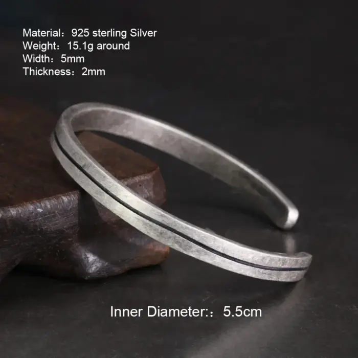 Viking Armband 925 Sterling Silver Men's Women's Vintage Handmade Bracelet Simple Classic Fine Jewelry Open Cuff Bangle 2