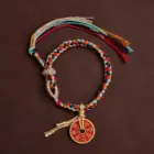 Handmade Good Lucky Tibetan Bracelet Colorful Thread Charm Rope Bracelet & Bangles Knots Red Thread Coin Bracelets Original 2