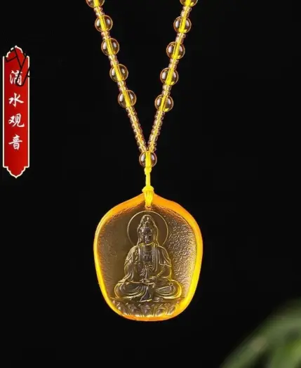 Chinese Yellow crystal Water Droplet Guanyin Bodhisattva Pendant Jewellery Fashion Hand-Carved Accessories DIY Women Man Amulet 3