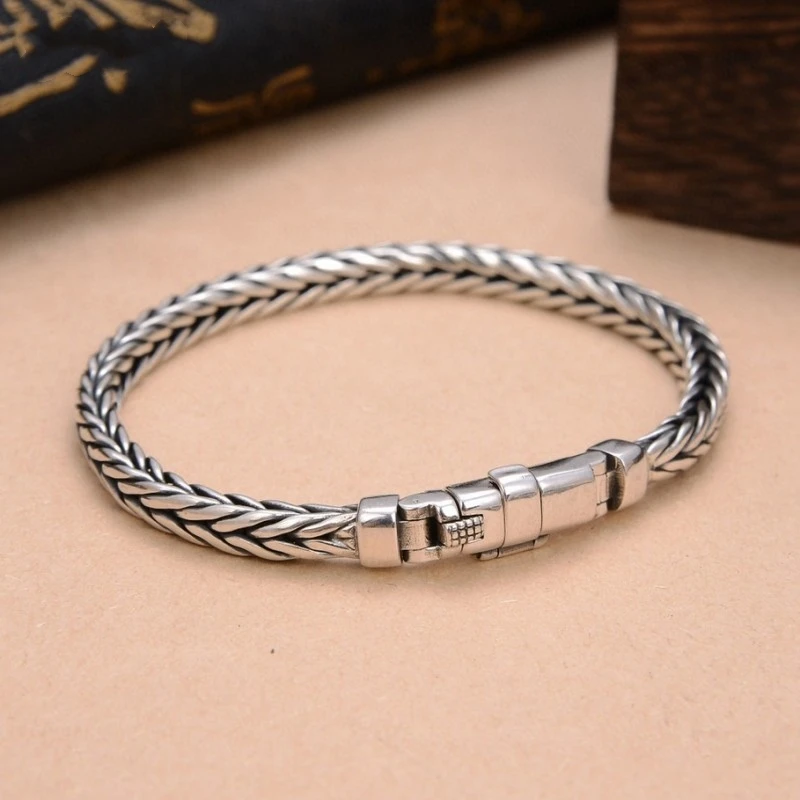 S925 Silver Factory Price handwoven vintage overbearing style personality keel bracelet men's and women's fashion jewelry gift