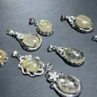 40 OVAL Natural Gold Rutilated Quartz Pendant Necklace Fine Jewelry Handmade Stones Wholesale Healing Energy Gift Lucky Jewelry 1