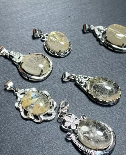 40 OVAL Natural Gold Rutilated Quartz Pendant Necklace Fine Jewelry Handmade Stones Wholesale Healing Energy Gift Lucky Jewelry 1