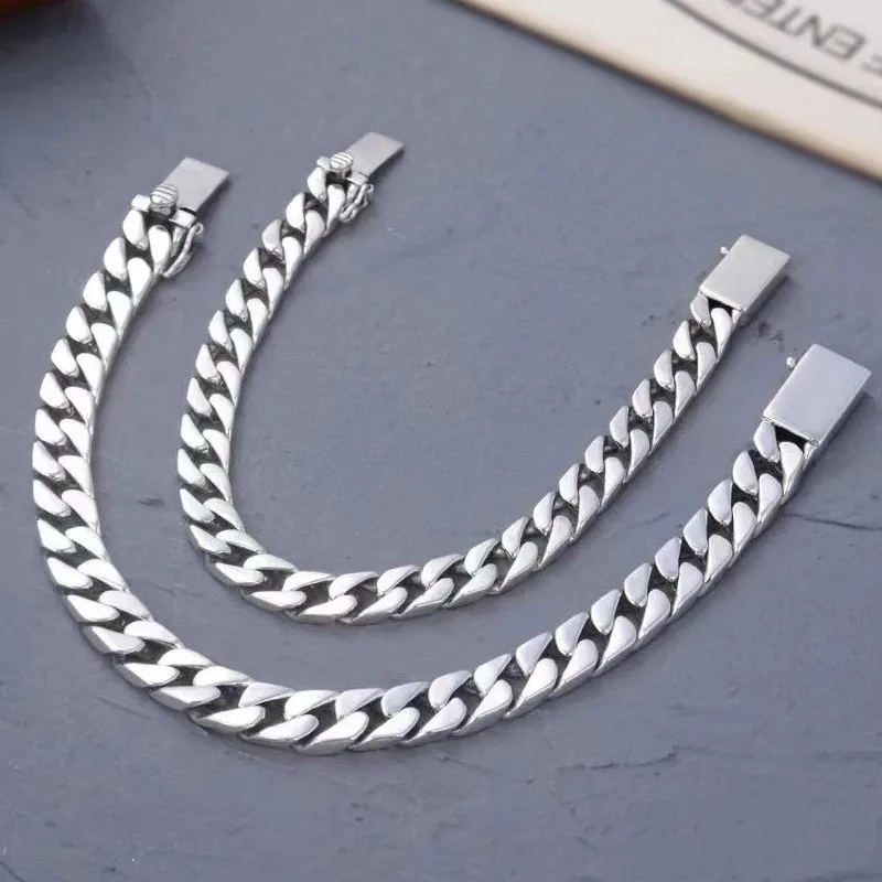 Real Solid S925 Sterling Silver Bracelet For Men Women Punk Couple Jewelry Authentic S925 Silver Bracelet Certified Jewelry