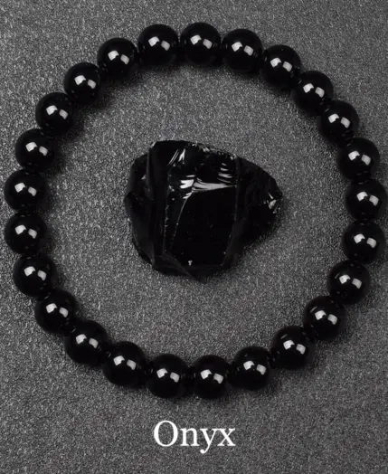Natural Black Agates Beads Bracelet Women Men Genuine Black Onyx Natural Stone 6mm 8mm Smooth Round Beads Lucky Energy Jewelry 1