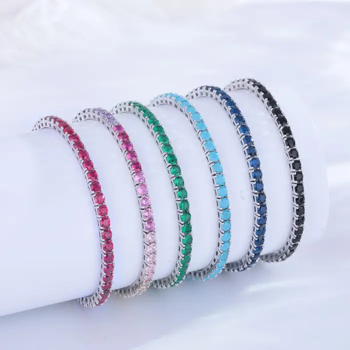 YLMyself 925 Silver Tennis Bracelet For Women, 3mm Ruby Or Sapphire Cubic Zircon, 15–20CM, Elegant Wedding Jewelry Gift 6