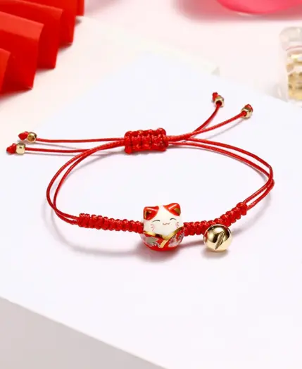 Accessories Ceramics Cat Transfer Lucky Braided Rope Temperament Red Rope Bracelet Zodiac Hand Rope Fashion Jewelry Women Gifts 1