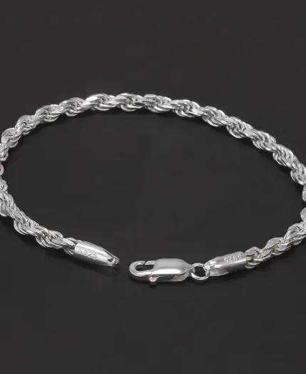 3.3mm 925 Sterling Silver Classic Twist Rope Chain Link Bracelet Unisex Diamond-Cut Braided Rope Bracelet Fashion Jewelry 3