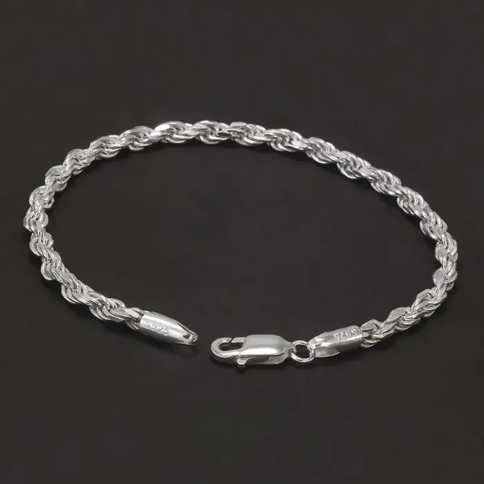 3.3mm 925 Sterling Silver Classic Twist Rope Chain Link Bracelet Unisex Diamond-Cut Braided Rope Bracelet Fashion Jewelry 3 3.3mm 925 Sterling Silver Classic Twist Rope Chain Link Bracelet Unisex Diamond-Cut Braided Rope Bracelet Fashion Jewelry 3