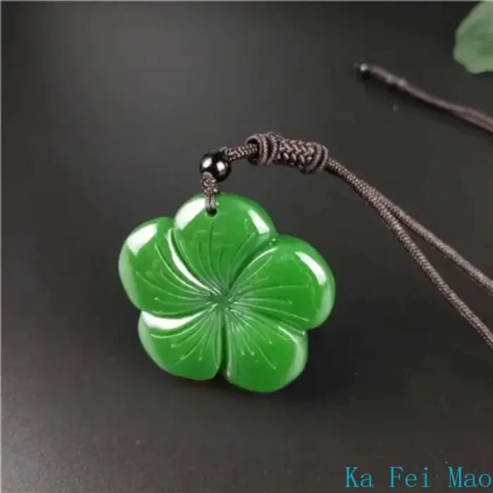 Natural Green Chinese Jade Clover Pendant Necklace Fashion Accessories Charm Jewelry Carved Amulet Gifts for Her Women Men 4 Natural Green Chinese Jade Clover Pendant Necklace Fashion Accessories Charm Jewelry Carved Amulet Gifts for Her Women Men 4