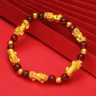 Women's 24K Gold (AU999) Pi Xiu Prayer Bead Bracelet | Matte-Gilt Two-Tone Pi Xiu, Chiseled Heart Sutra on Fortune Beads 2