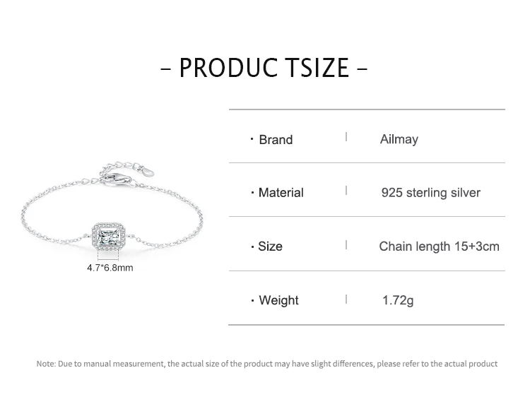 925 Sterling Silver Luxury Dazzling Rectangle1Ct Zirconia Link Chain Charm Bracelet For Women Wedding Engagement Jewelry