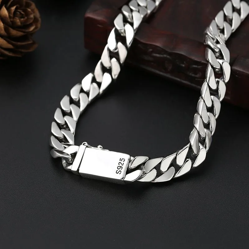 Real Solid S925 Sterling Silver Bracelet For Men Women Punk Couple Jewelry Authentic S925 Silver Bracelet Certified Jewelry