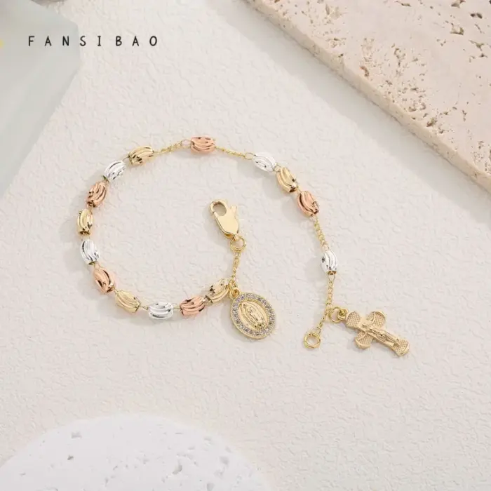 FanSibao Jewellery Women Virgin Mary Rosary Bead Cross Bracelet Charms Chain accessories 5