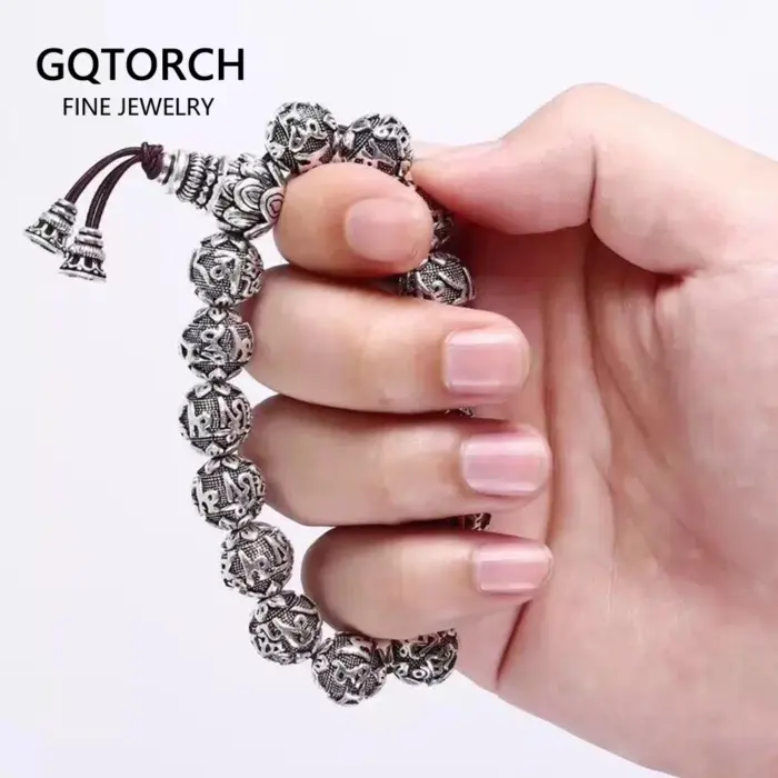 Sanskrit Six Words Engraved Buddha Bracelet OM Mala Beads Bracelets For Men And Women Mantra Prayer Buddhism Jewelry 1
