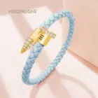 MOONLIGHT Genuine Braided Leather Bracelet for Woman High Quality Classic Cubic Zirconia Nail Bracelet Female Jewelry Gifts 4